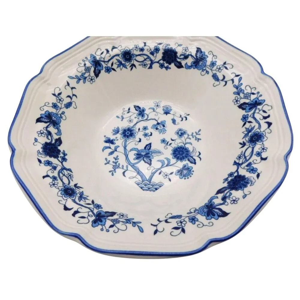 F.W. Woolworth Company White Blue Onion Serving Bowl Floral Korea Vintage